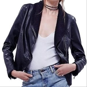 NEW🌹 Free People Vegan Leather Motorcycle Black Jacket, Size 0